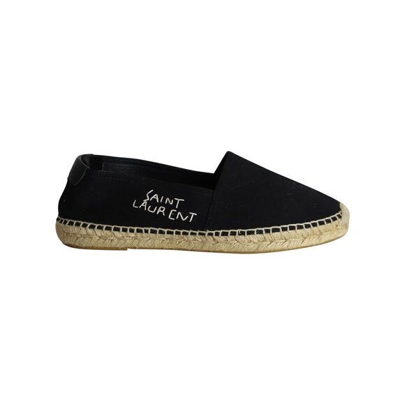 Saint Laurent Logo Embroidered Espadrille Flats in Black Canvas - Picture 1 of 8